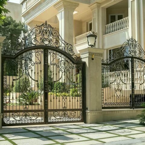 villa-door-wrought-iron-kk ایده درب ورودی ساختمان لوکس