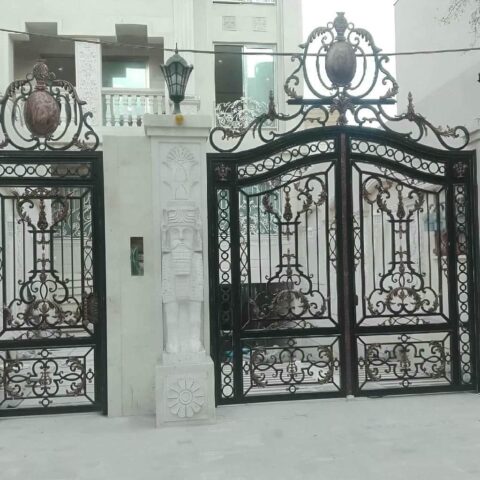 villa-door-wrought-iron-tq درب حیاط آهنی ساده مدرن
