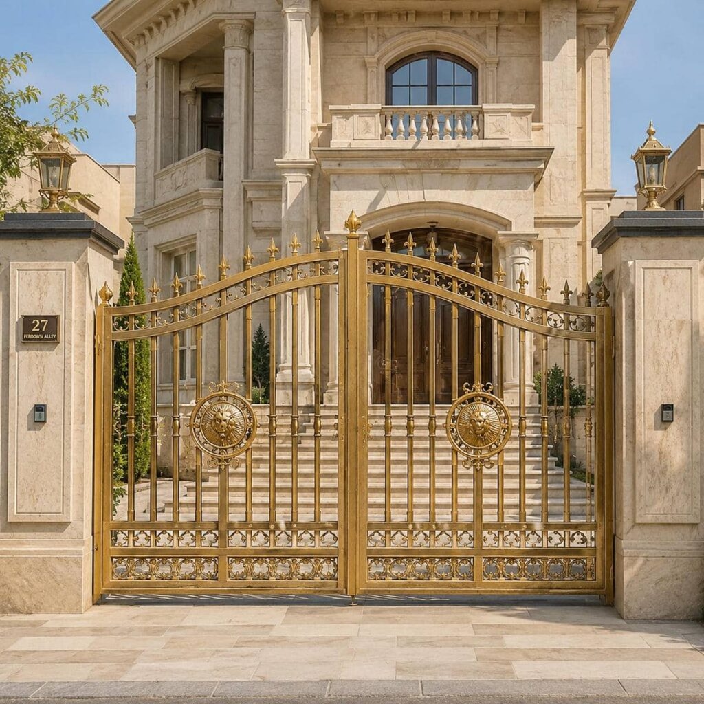 خرید درب حیاط مشکی طلایی هماهنگ با نما