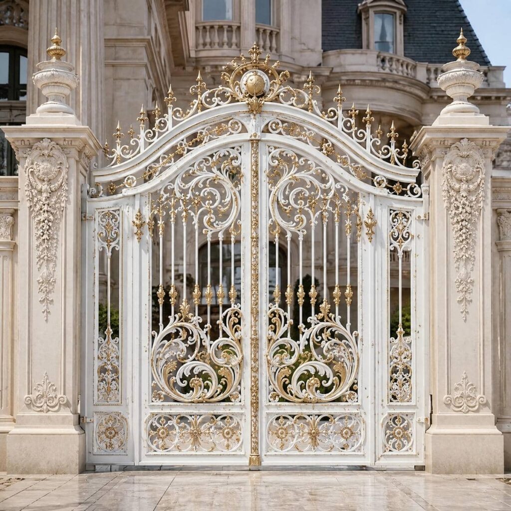 پنل طرح چوب درب حیاط ویلایی قوسی با قاب مشکی