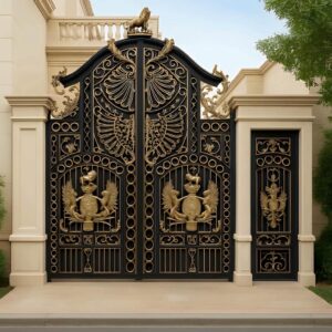 9 طرح درب ساختمان فرفورژه گل دار