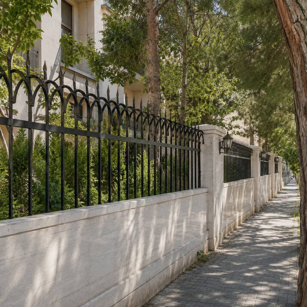 حفاظ دیوار کوتاه حیاط با خطوط عمودی هماهنگ نمای مدرن