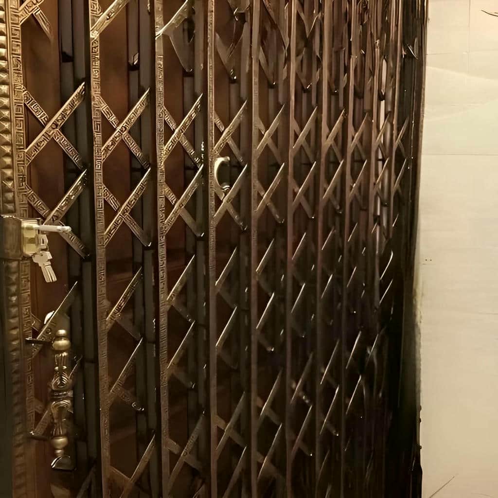حفاظ آکاردئونی رنگ تیره هماهنگ با درب اصلی