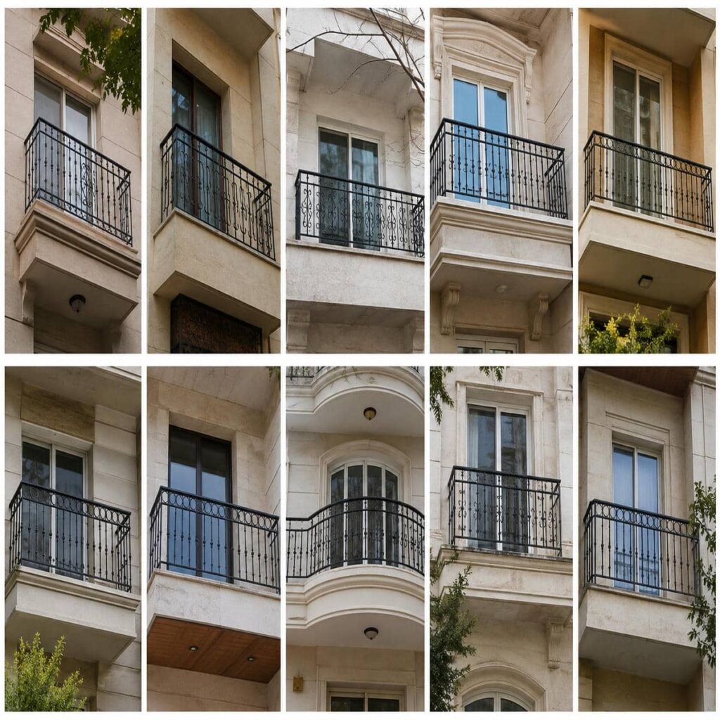 نرده کلاسیک بالکن با تزئینات متقارن ظریف