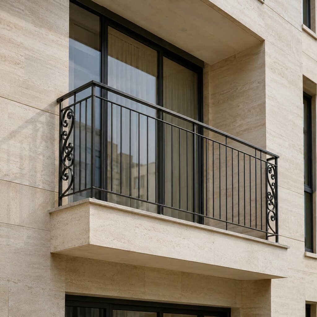 حفاظ بالکن آلومینیومی سفید با نمای آجری