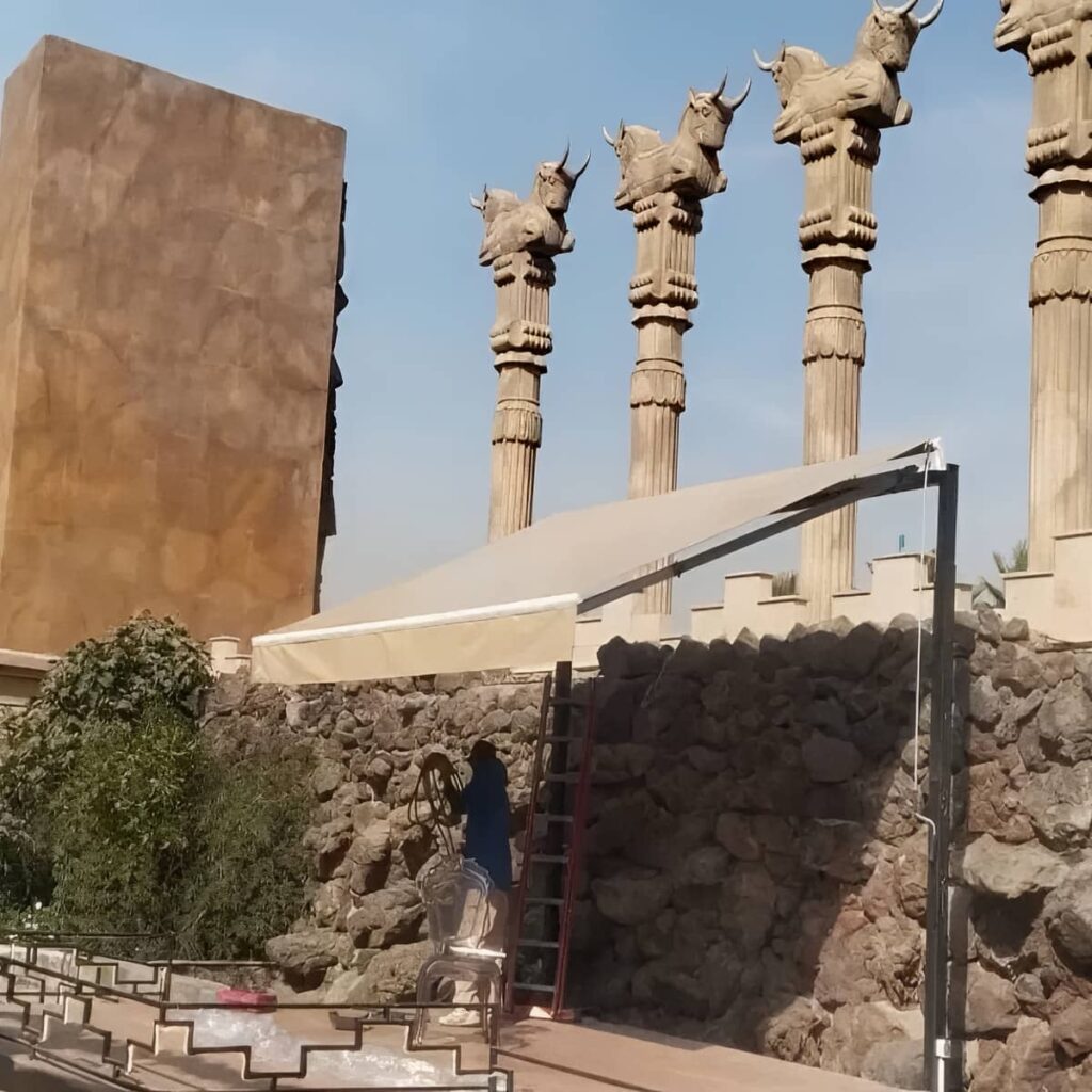 سایبان برقی در استان سیستان و بلوچستان با بازوی جمع شونده سایبان برقی در استان سیستان و بلوچستان با بازوی جمع شونده