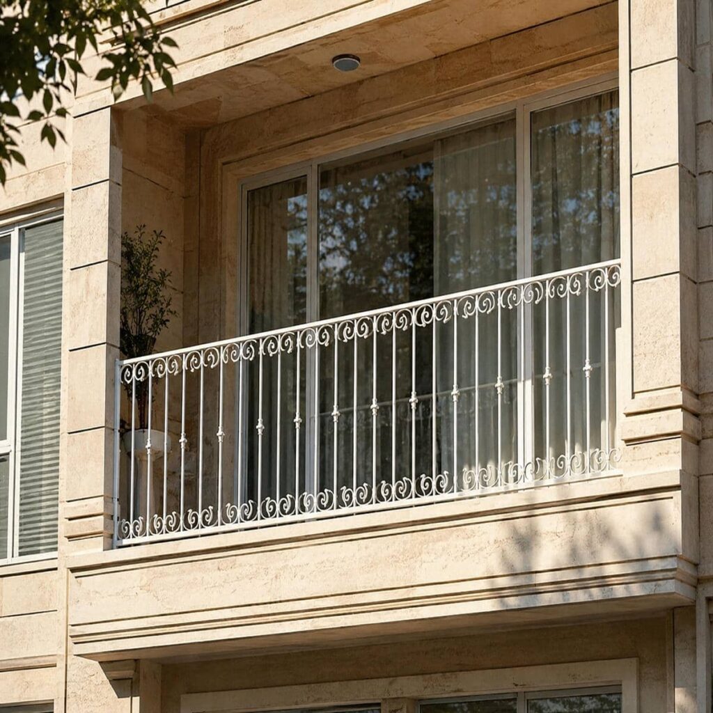 نرده بالکن ترکیب فلز و شیشه در تراس