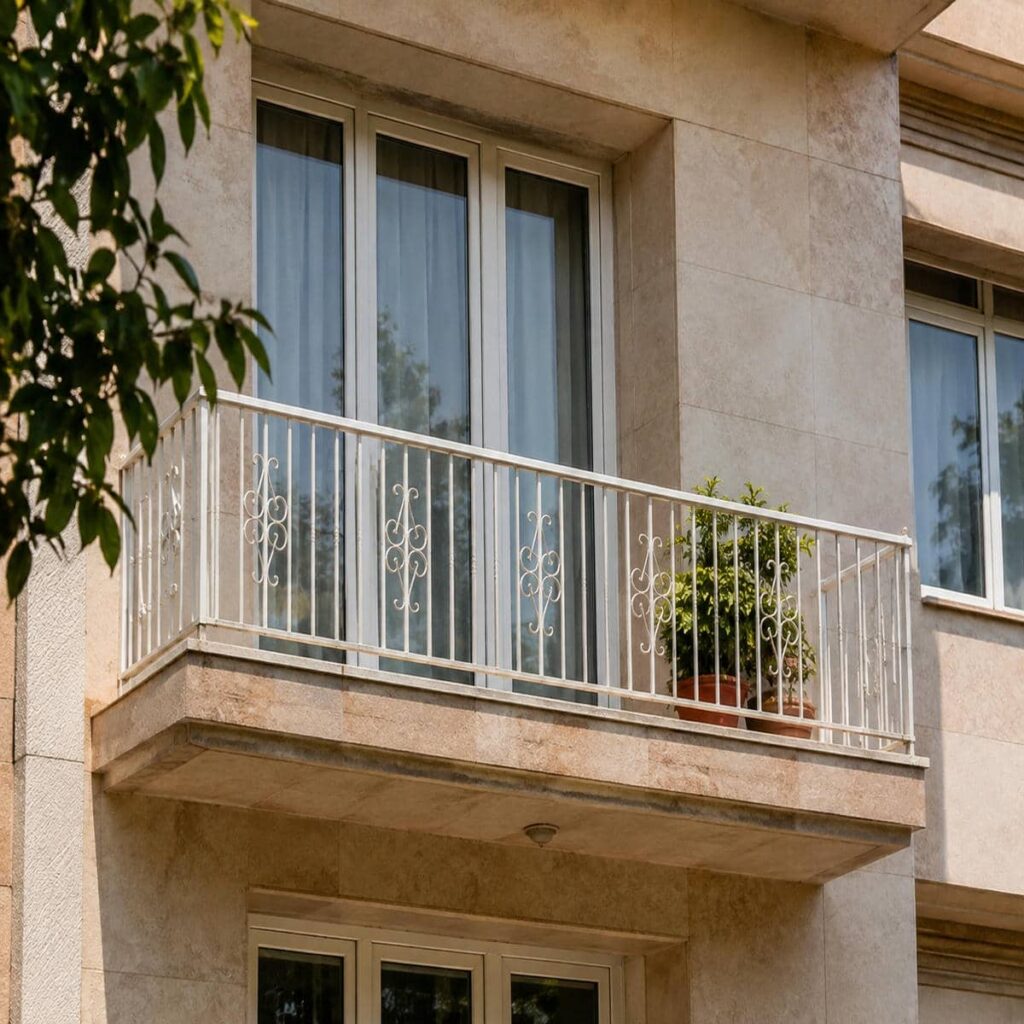 نرده بالکن مدرن در بوشهر کنار نمای روشن
